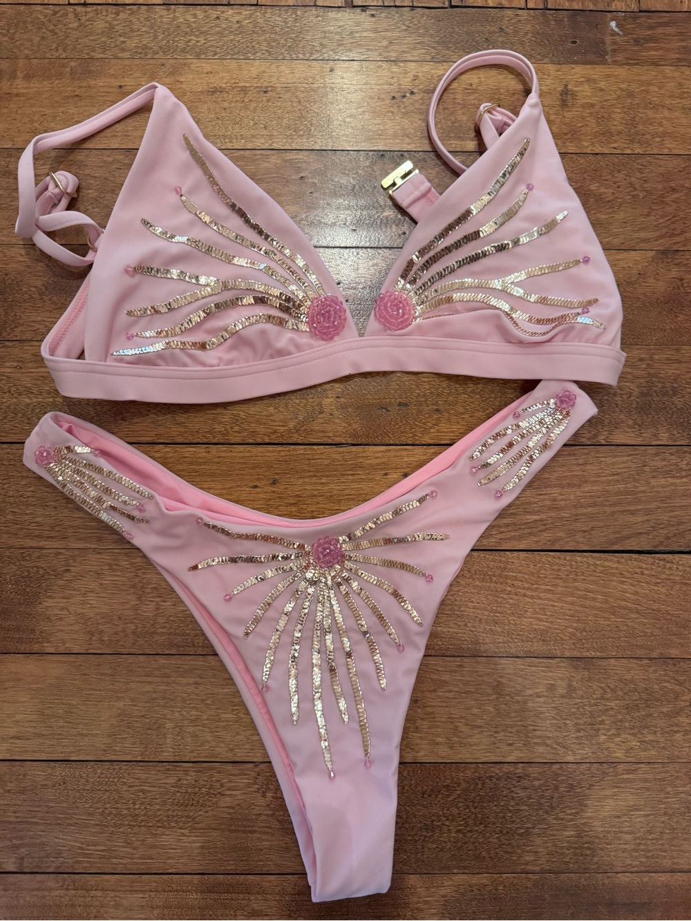 Oceanus Ursula Pink Sequin Embellished Bikini Set NWT